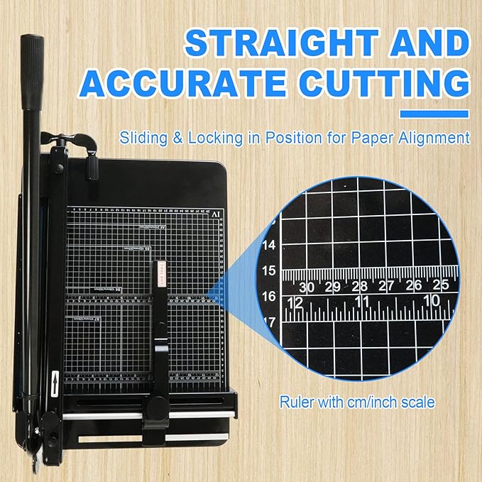 12" Guillotine Paper Cutter, Solid Steel Construction Paper Cutter for A4 Paper, 400 Sheet Capacity Guillotine Paper Cutter for Coupon, Craft Paper and Photos, Black