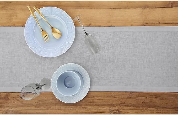 Solino Home Linen Soft Grey Table Runner 108 Inches Long - 100% Pure Linen 14 x 108 Inch Table Runner for Fall, Autumn, Thanksgiving, Christmas, Winter - Fete