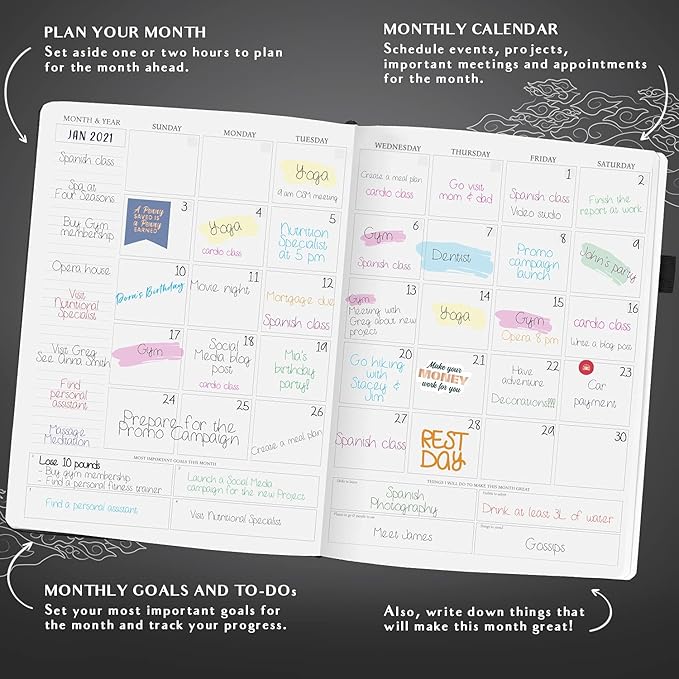 Legend Planner PRO Hourly Schedule - Weekly & Daily Organizer with Time Slots. Appointment Book Journal for Work & Personal, A4 (Black)