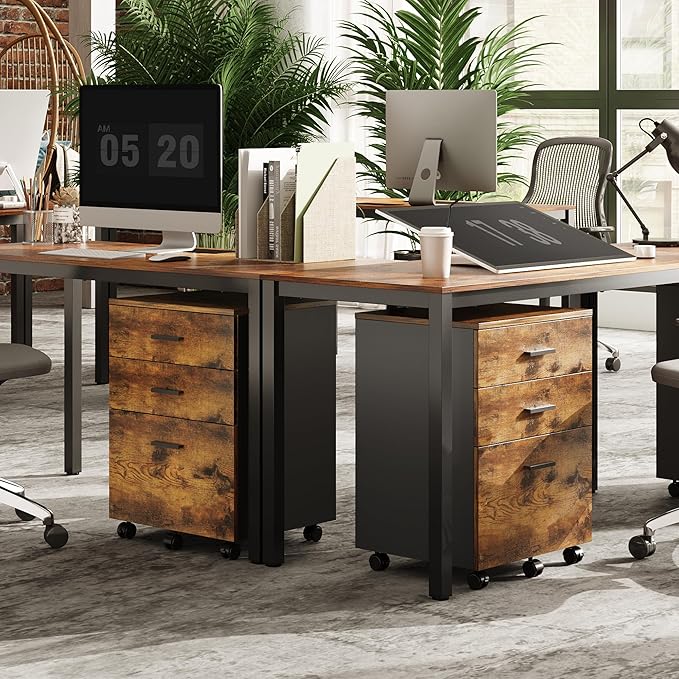 DEVAISE 3 Drawer Wood Mobile File Cabinet, Rolling Filing Cabinet for Letter/A4 Size, Rustic Brown