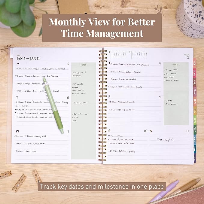Rileys 2026 Planner, Agenda Planner With Weekly And Monthly View, Daily Agenda Book And Yearly Planners Calendar Book, Spiral Bound With Tabs, Notes, Goals And Holidays (Green, 8.5 x 11 in)