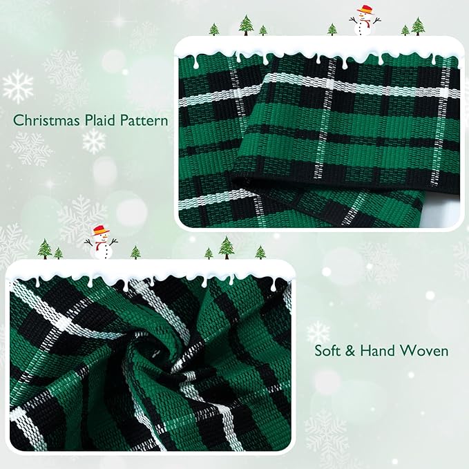 Christmas Door Mat Outdoor 35"x59", Green/Black Buffalo Plaid Front Porch Rug Cotton Hand-Woven Washable Layered Door Mats,Reversible Checkered Floor Rugs for Home Decor Outside