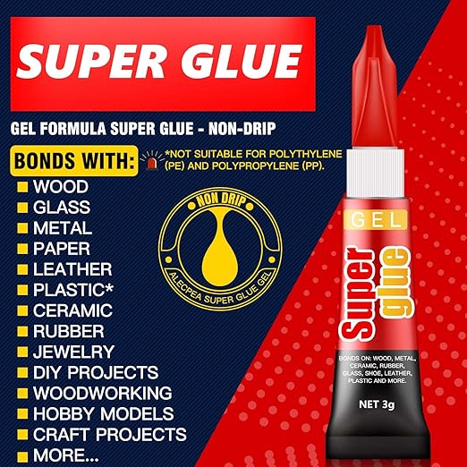 3 Gram (Pack of 6) Single use Super Glue Gel, Super Fast, Thick & Strong Adhesive Superglue, Cyanoacrylate Glue for Hard Plastics, DIY Craft, Ceramics, Frame, Leather, Metal Etc