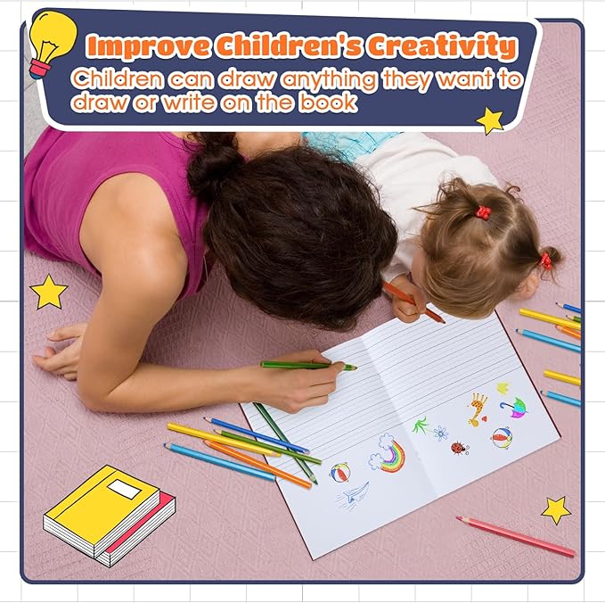 Henoyso 12 Pcs Primary Composition Notebook K-2 9 3/4 x 7 1/2 Inch Primary Journal, Back to School Supplies, Bulk Blank Writing Book for Kid to Write Draw Journal 60 Page Notebooks (Dark Color)