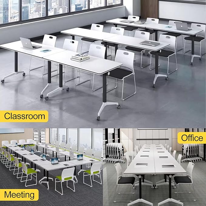 Conference Room Table with Flip-Top Design for Dynamic Meetings, Business Table Computer Desk with Heavy-Duty Frame,Foldable Seminar Meeting Tables for Home Office (6, E, 55.1IN)