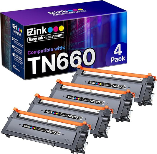 E-Z Ink Compatible TN660 Toner Cartridge Replacement for Brother TN660 TN-660 TN630 High Yield to Use with HL-L2300D HL-L2380DW HL-L2320D DCP-L2540DW HL-L2340DW HL-L2360DW MFC-L2720DW (Black, 4 Pack)