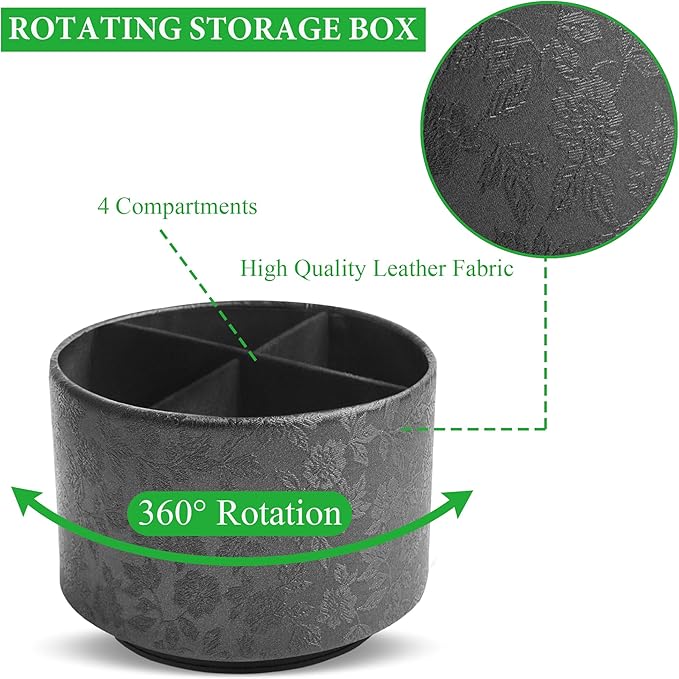 lizimandu Round Leather Art Supply Organizer,Remote Control Holder,360 Degree Spinning,Multi-Functional Pencil Holder,4 Compartments Desktop Stationary Organizer(1-Liuli Black)