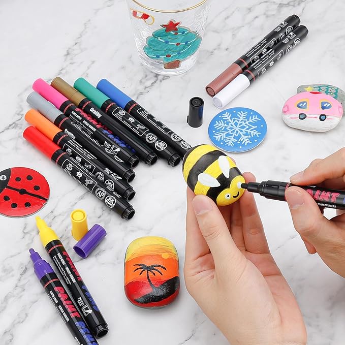 Silver Paint Pens Paint Markers - 12 Pack Permanent Quick Dry Waterproof Marker Pens for Rocks Wood Fabric Plastic Canvas Glass Mugs Metal Tire Stone