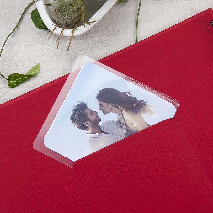 12 x 12 Inch Large DIY Scrapbook Photo Album with Window Design Cover 80 Pages Craft Paper Memory Book for Weeding Anniversary Travel and Baby (Red)