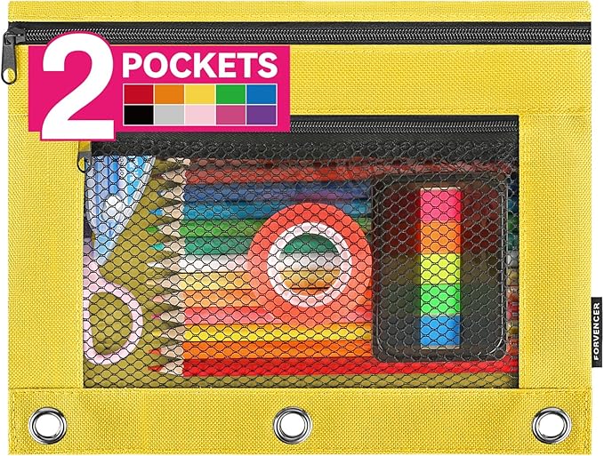 Forvencer Adorable Zipper Pencil Pouch, Cute Zipper Pouch for 3-ring Binders, Sturdy Binder Pouch with Smooth Zippers, Perfect for Students & Back to School, Portable Pencil Bag, Yellow