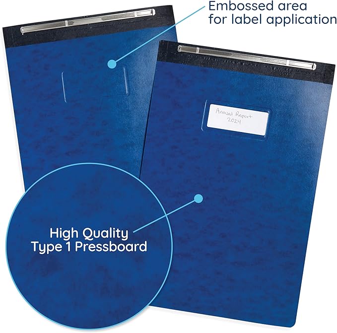 Blue Summit 10 Pressboard Report Covers with Fasteners, 11x17 Folders for Blueprints, 11x17 Binder, 3” Capacity, Navy Blue, 10 Pack