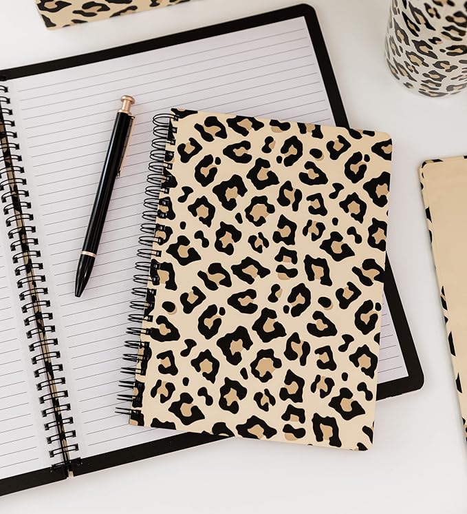 Steel Mill & Co Cute Large Spiral Notebook College Ruled, 11" x 9.5" with Durable Hardcover and 160 Lined Pages, Leopard