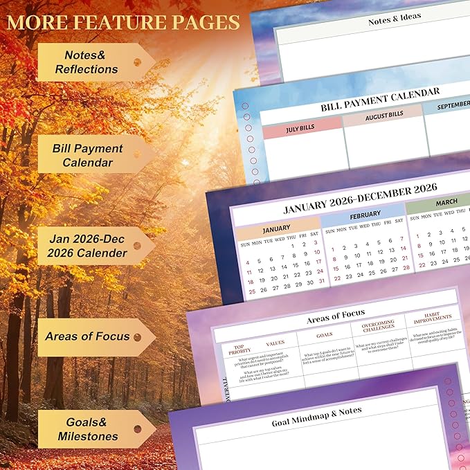 CAGIE 2026 planner Weekly and Monthly Jan 2026-Dec 2026 Hardcover Hourly Daily Planners for Women 26 Calendar Planner with Stickers Spiral Bound Yearly Agenda, 8.5 x 11