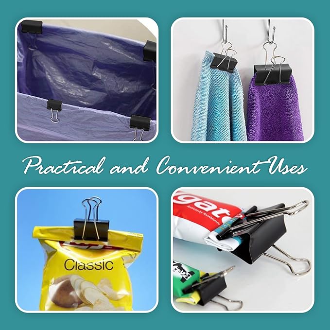 Binder Clips - 24 Pack Large Black Paper Clamps, 2 Inch, Holds 200+ Pages, File Clip for Home, Office and School Supplies