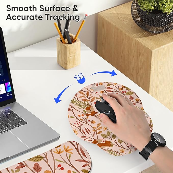 Ergonomic Keyboard Mouse Pad Wrist Rest Support Set for Laptop/Computer/Desktop,Memory Foam Hand Rest Wrist Cushion for Gaming/Office,Lightweight Comfortable & Pain Relief (Rabbit Squirrel)