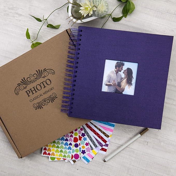 10 x 10 Inch DIY Scrapbook Photo Album with Cover Photo 80 Pages Hardcover Craft Paper Photo Album for Guest Book, Anniversary, Valentines Day Gifts (Purple, 10 x 10 inch)