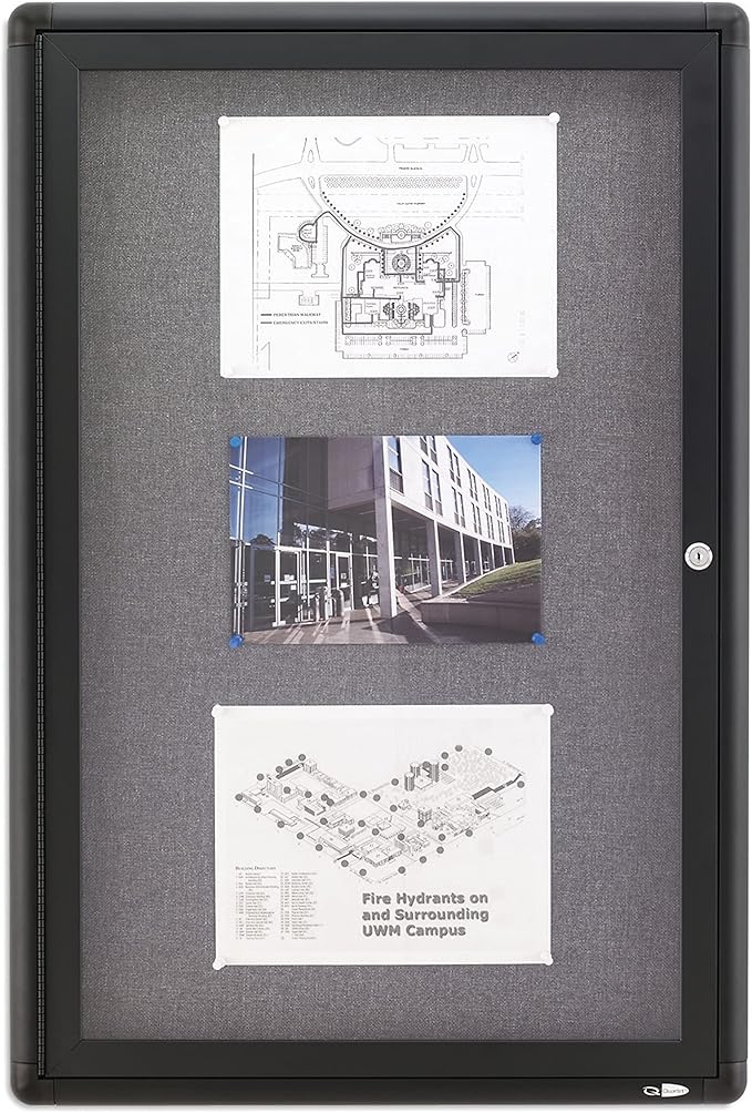 Quartet Enclosed Fabric Bulletin Board, 2 x 3 Feet, 1 Door, Black Frame with Gray Fabric (2363L)