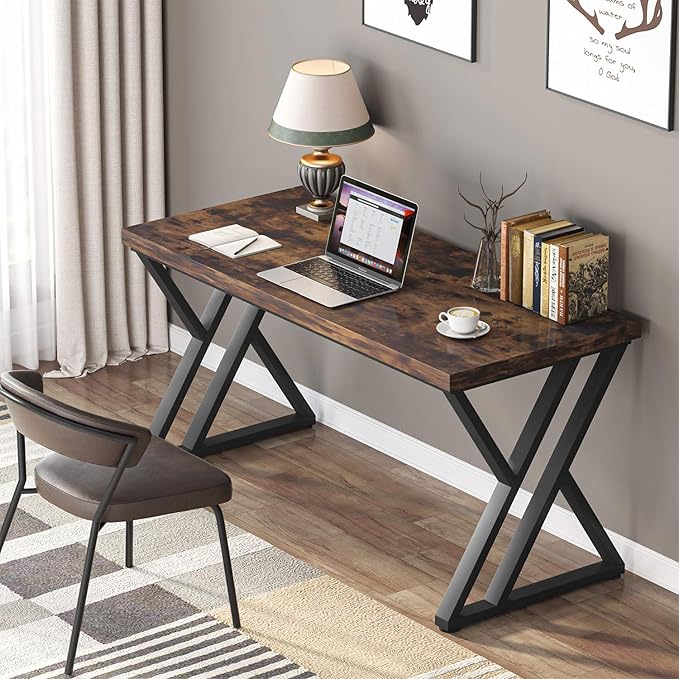LITTLE TREE 55 Inch Large Simple Industrial Computer Desk Study Writing Table Home Office Workstation,Rustic Brown