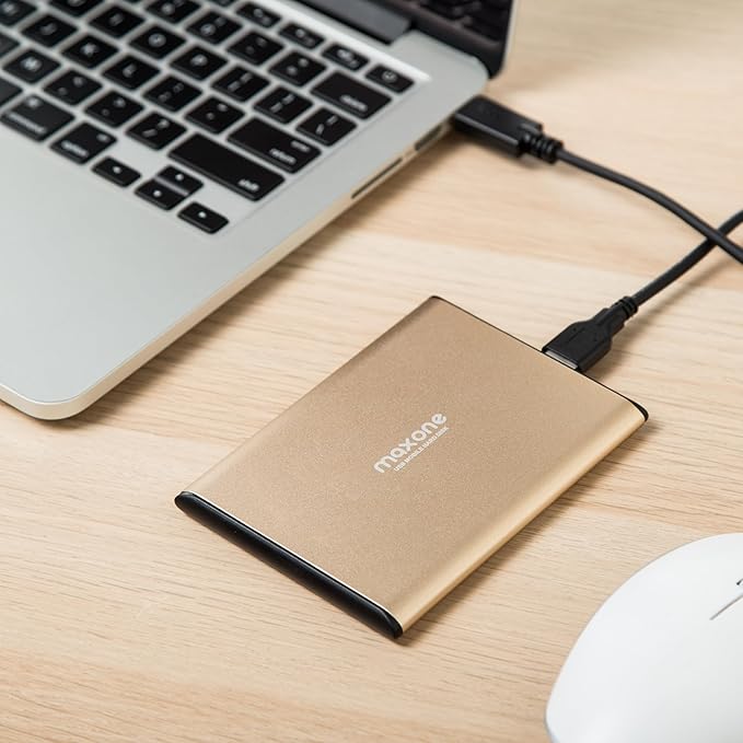 Maxone 160GB External Hard Drive Portable 2.5'' Ultra Slim HDD Storage USB 3.0 Compatible with PC, Laptop, Gold