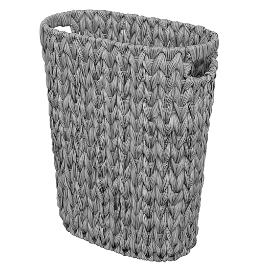 5 Gallon Wicker Trash Can,Wicker Bathroom Trash Can with Handles,Handwoven Waste Basket Waterproof Narrow Small Garbage Can for Bedroom,Bathroom,Office,Grey/20 Liters