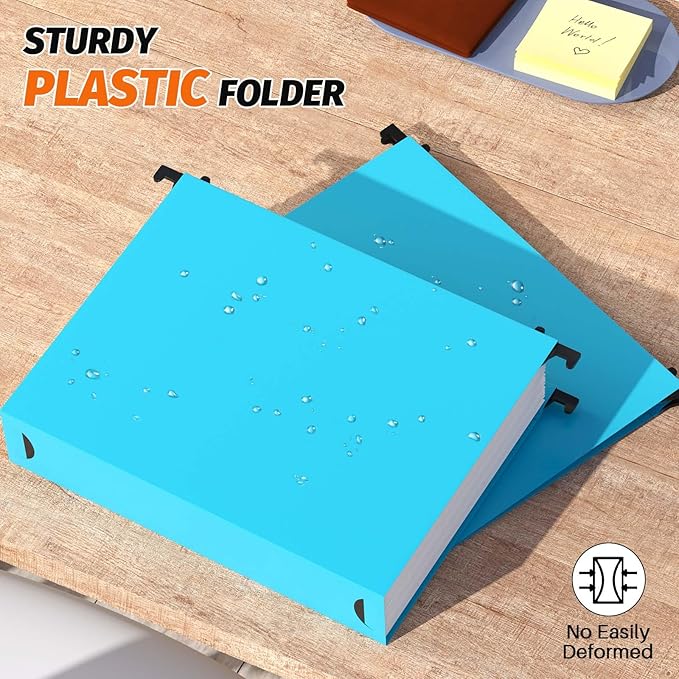Extra Capacity Plastic Hanging File Folders,12 Pack Reinforced Hang Folders,Heavy Duty 2 Inch Expansion,Plastic Filing Cabinet Folders,Letter Size,Designed for Bulk Files, Medical Charts,Blue