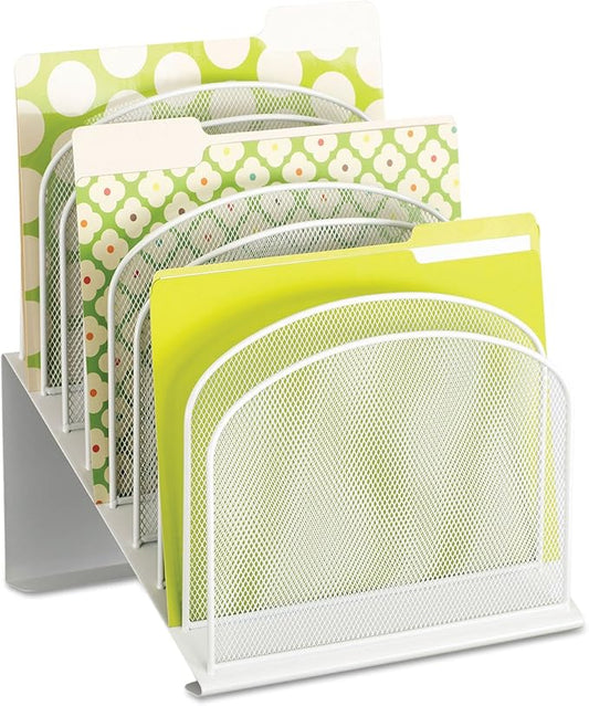 Safco Onyx Mesh 8 -Tier Vertical Desktop Organizer | Steel Mesh Construction | Portable Tabletop Organizer | White Powder Coat Finish | Space Saving Design for Home Office & Classroom
