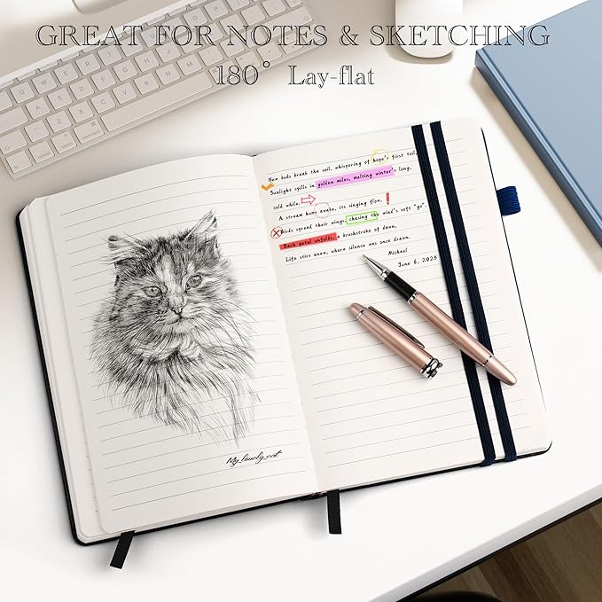 Lined Journal Notebook for Women Men, 352 Pages A5(5.7" x 8.3")College Ruled Hardcover Leather Journals for Writing, Daily Journal Notebooks for Work, Note Taking, Travel, School, Business (Black)