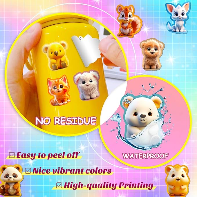 100PCS Cute Animal Stickers for Kids – Waterproof Vinyl Cartoon Sticker Pack for Water Bottles, Laptops, Journals, Scrapbooks, DIY Crafts & Party Favors