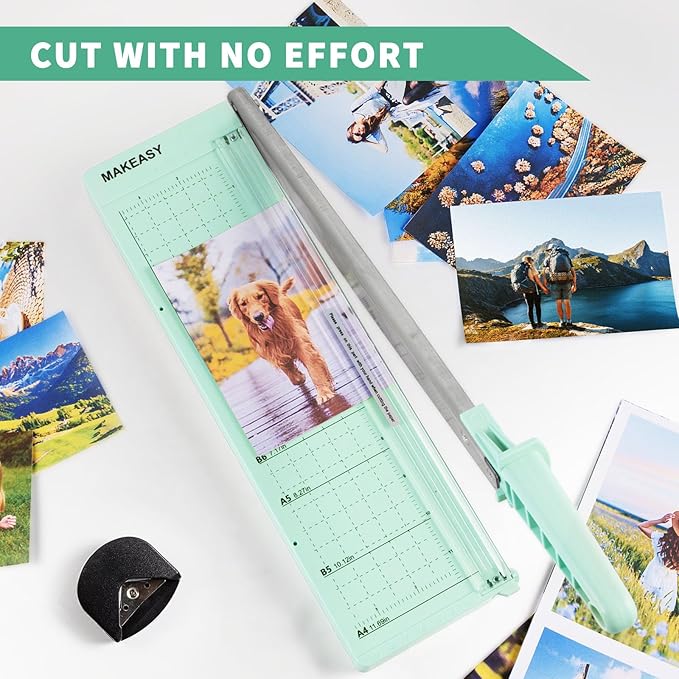 MAKEASY Paper Cutter 12 Inch, Guillotine Paper Cutter with 8 Sheet Capacity, Heavy Duty Paper Cutter for Cardstock, Paper Trimmer for Crafting, Classroom and Office, Green