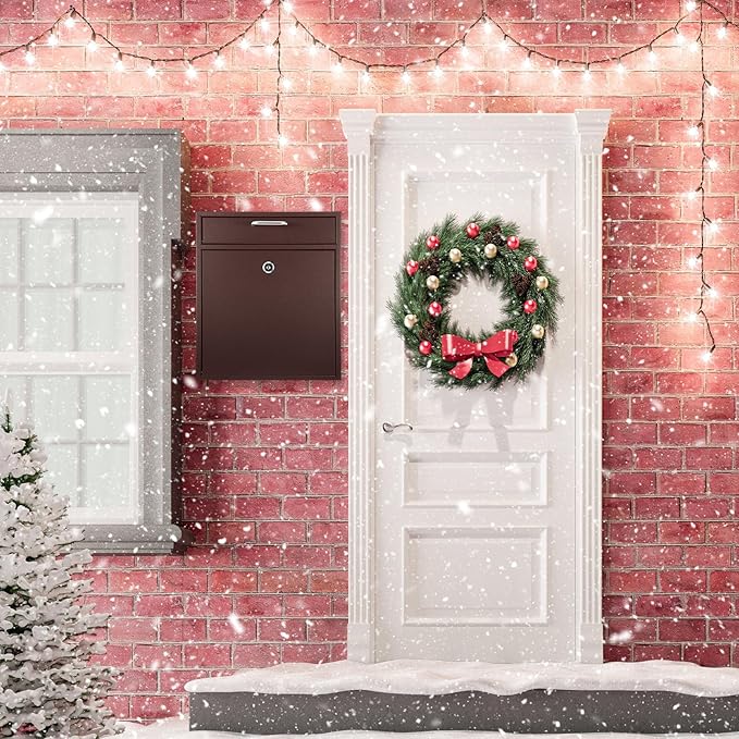 Locking Mailbox with Key for Outdoor 12 x 10.5 x 4.7 Inches Large Wall Mount Mail Box with Lock Security Mail Drop Metal Collection Boxes Hanging Secure Postbox(Brown)