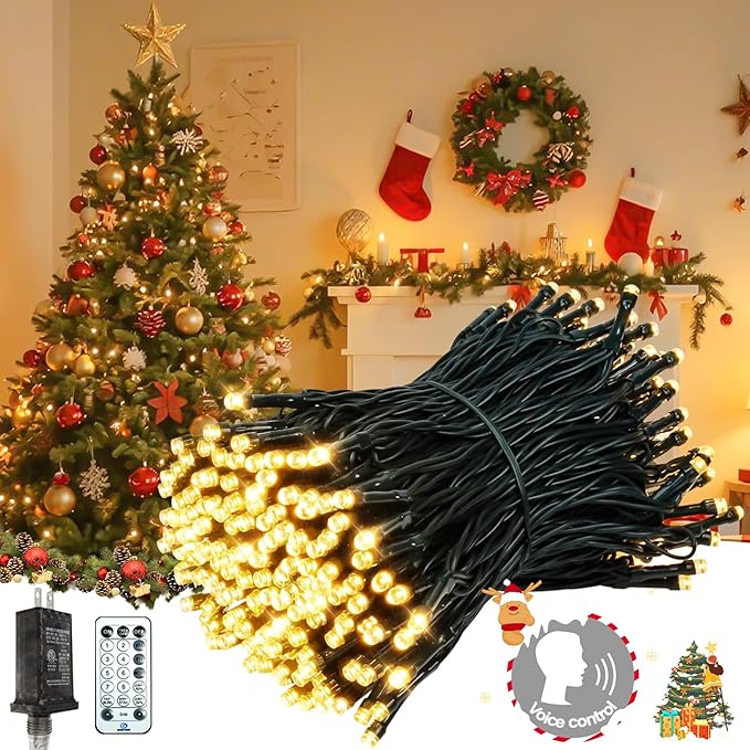2025 New Voice Control 88ft 240LED Smart Christmas String Lights Outdoor/Indoor | String Lights with Remote, 12Modes, 7Voice Commands & Timers, Christmas Twinkle Light for Xmas Tree Decor (Warm White)
