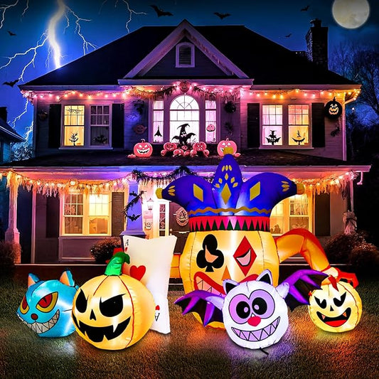 5FT Halloween Inflatable Decorations, Halloween Blow Up Indoor Outdoor Inflatable Pumpkin, Clown, Cat & Bat with LED Lights, Outdoor Halloween Decor for Yard Garden Lawn Holiday Party