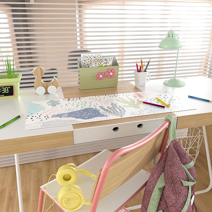 Colorful Star Large Mouse Pad, Waterproof PU Leather Abstract Desk Mat for Women Girls, Cute Desk Accessories Minimalist Home Office Decor, Kids Deak Pad Non-Slip Writing Mat 31.5" x 11.8"