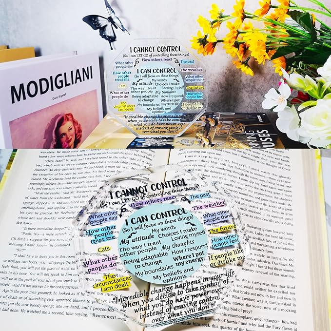 Ewong Things I Can Control Mental Health Decor, Acrylic Sign for Therapist Office, School Counselor, Psychologist Room Art Decoration, Therapy Desk Plaque for Bedroom Classroom (Octagon-Light cyan)