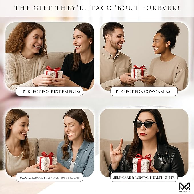 Positive Taco Jar – 60 Funny Emotional Support Taco, Back to School Gifts for Teachers, Students, Birthday Gifts for Women, Men, White Elephant Gift, Teen Girl Gifts Trendy Stuff, Friends Gifts