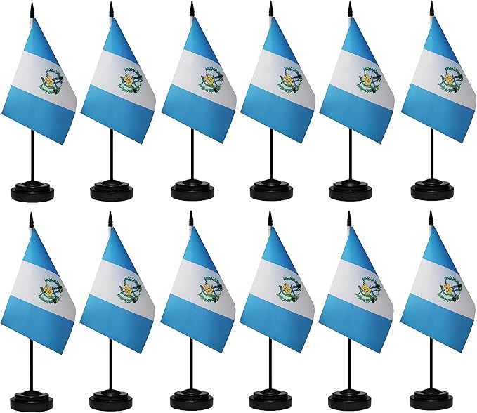 Guatemala Flags Guatemalan Desk Flags Set Small Mini Guatemala Flags Table Flag with 13" Black Pole, Black Base and Spear Top, Miniature Guatemalan Deluxe Desktop Flag, Home Decoration, Office