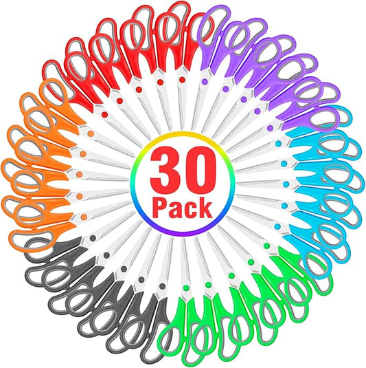 30 Pack Scissors Bulk, 8 Inch Sharp Scissors All Purpose for Office School Classroom, Shear Fabric Sewing Craft Cutting Paper for Adults Teachers Students, School Supplies for Right/Left Handles