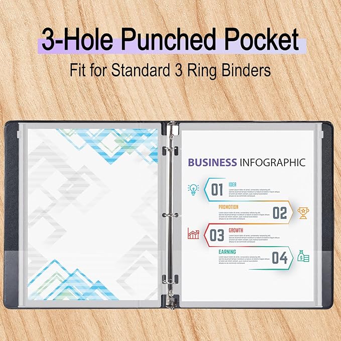Antner 12 Pack Letter Size Binder Pockets 3 Holes Zipper Binder Folders for 3-Ring Binder, Clear PVC Loose Leaf Bag Binder Pouch Insert Pages Sheet Protectors Waterproof Document Filling Storage Bags