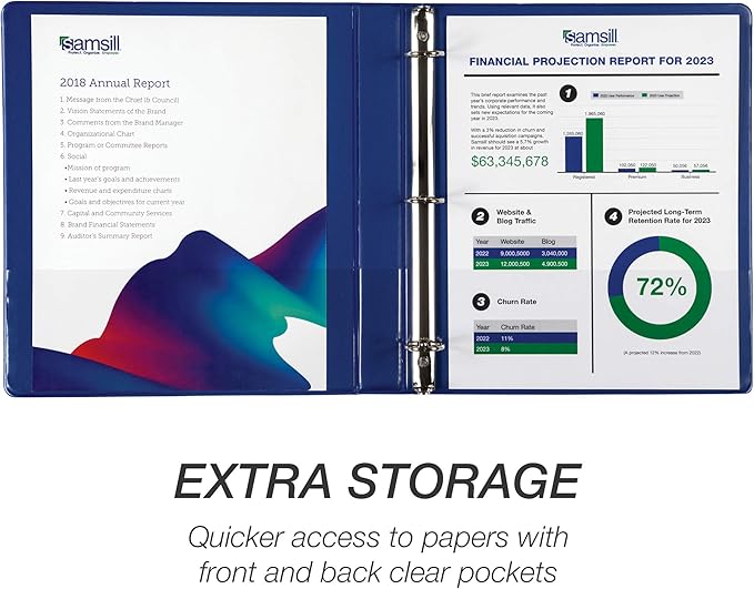 Samsill Durable 1 Inch Binder, Made in The USA, Round Ring Customizable Clear View Binder, Blue, 4 Pack (MP48432)