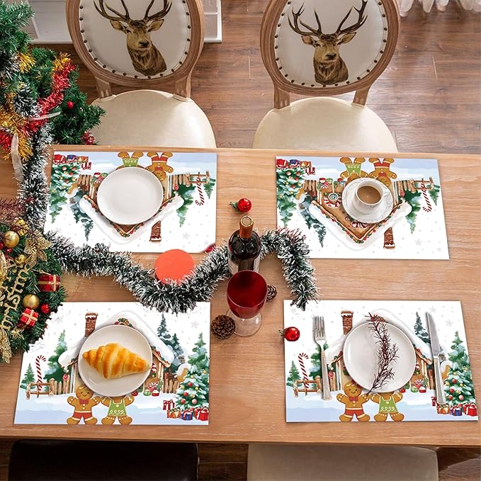 50 Pack Gingerbread Man Christmas Paper Placemats,16x 11 Inch Gingerbread Candy Cane Disposable Placemats Xmas Decorative Dining Table Mats for Kitchen Winter Holiday Christmas Party Supplies