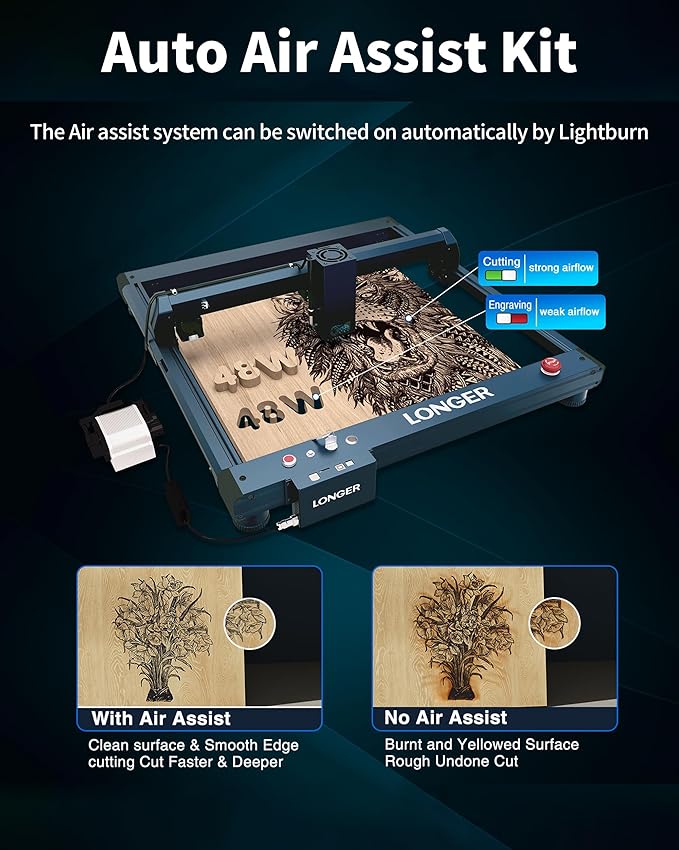 Longer B1 40W Laser Engraver with Auto Air Assist,48000mw Output Power Laser Cutting Machine for Laser Engraving on Wood and Metal, Glass, Leather