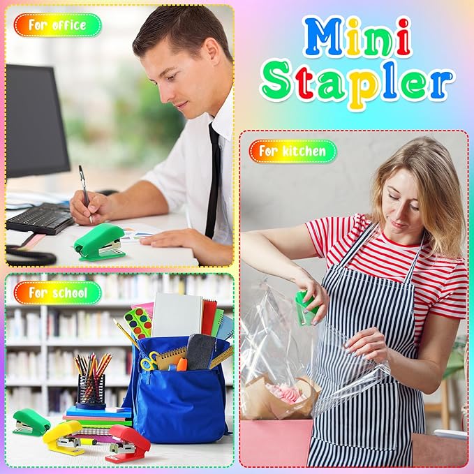 Fainne Mini Stapler with Staples, Portable Multicolor Small Stapler, Hand Held Desk Staplers, Cute Office Supply Set for Office College, 4 Colors(Classic Color,24 Pcs)