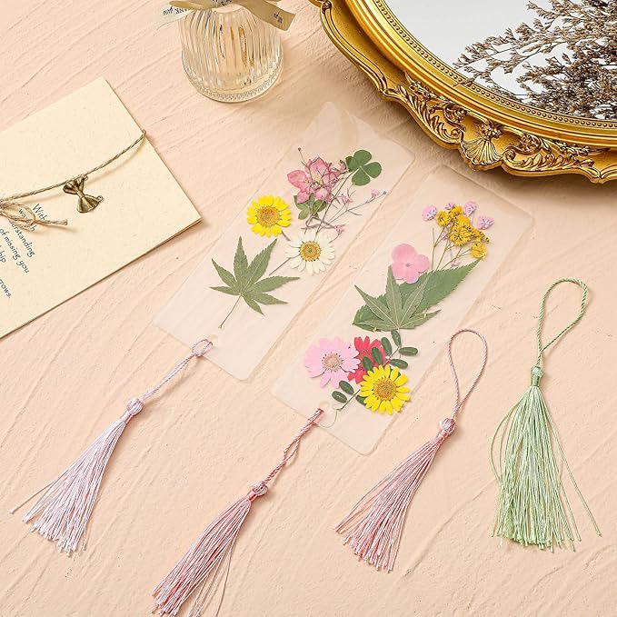 150 Pcs DIY Pressed Dried Flower Bookmark Making Kit, DIY Bookmark Bulk Thanksgiving Teacher Gifts for Reading Women Book Lovers(2 x 6 Inch,Pink)