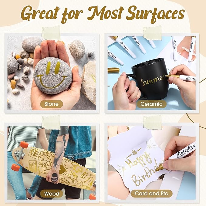 48 Pcs Metallic Permanent Markers Bulk Metallic Marker Pens Medium Tip Quick Dry Paint Pen for Classroom DIY Crafts Artist Illustration Gift Card Making(Gold)