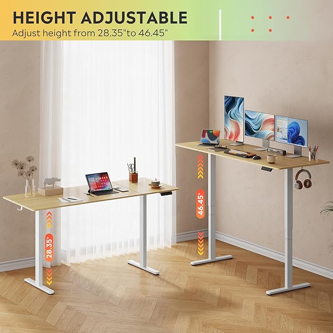 DEVAISE 71 Inch Electric Standing Desk, 3 Adjustable Height Stand up Desk for Home Office, Ergonomic Sit to Stand Desk with LED Touchscreen, Headphone Hook, 3 Memory Preset Computer Desk (Maple)