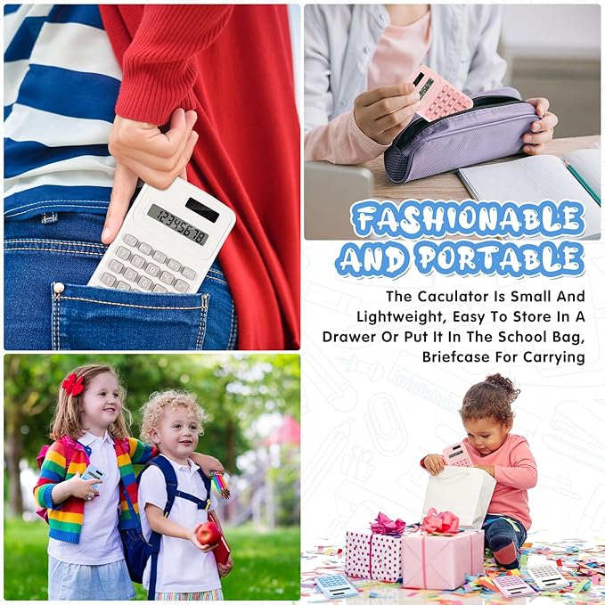 LEIFIDE 24 Pack Pocket Calculator Small Bulk Basic 4 Function Calculator 8 Digit Display Battery Powered for Desktop Home Office School Student Kids(Macaron Colors)