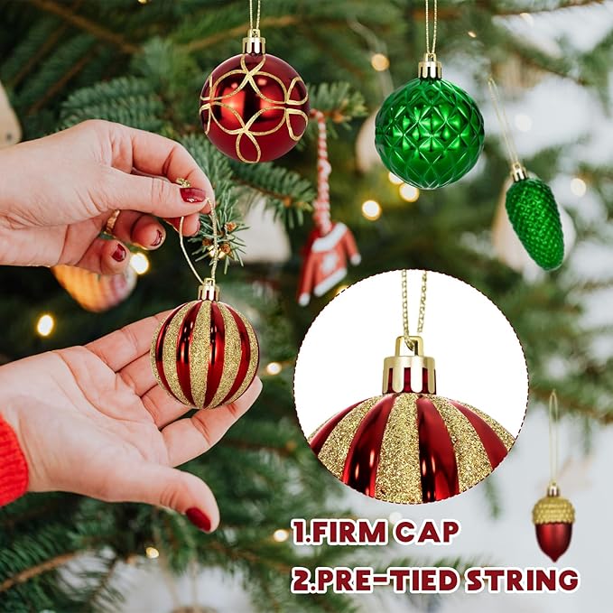 LARAINE Christmas Balls Ornaments 106 Pcs Decorations for Christmas Tree, Shatterproof Hanging Ball Variety Gift Set of Holiday Party Wedding Decoration (Red&Green)
