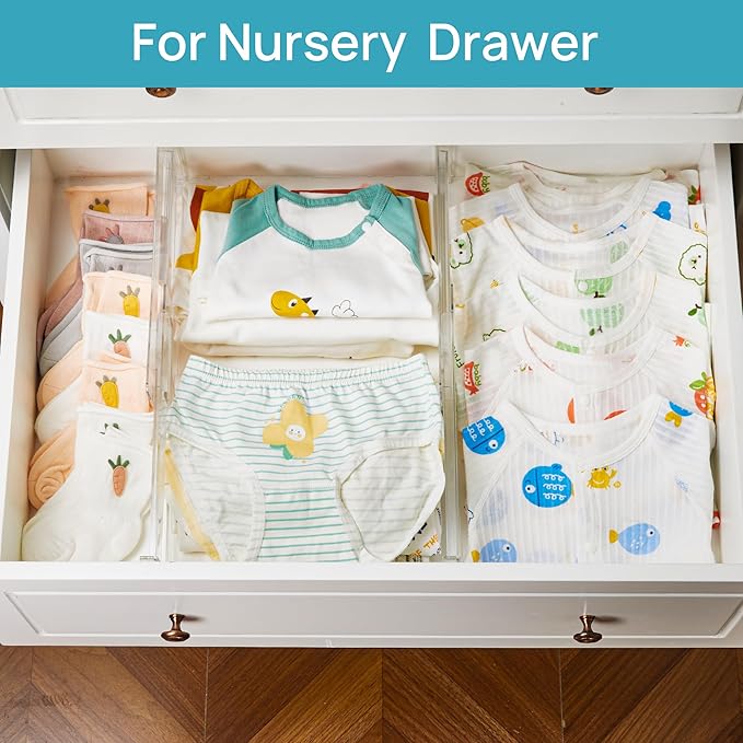 Vtopmart 8 Pack Drawer Dividers for Clothes, 4" High 10.2"-16.6" Adjustable Expandable Dresser Drawer Organizer, Clear Plastic Separators for Dresser, Baby Clothing, Underwear, Cosmetic, Toiletries
