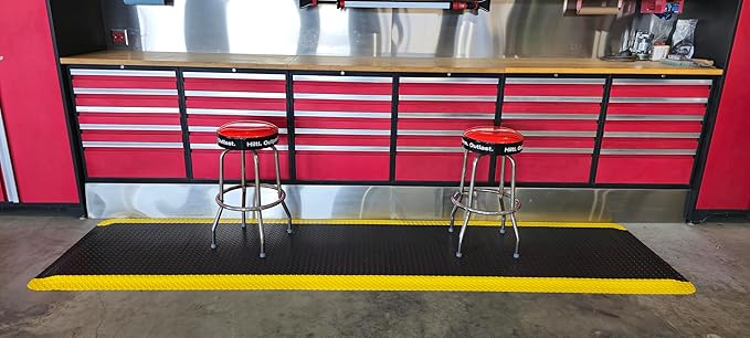 Rhino Mats, American Classic Diamond Anti-Fatigue Mats, Industrial Ergonomic Comfort Standing Mat for Work, Home, Garage, Office, Kitchen or Anywhere (Black/Yellow 9/16" Thick, 3 FT. x 10 FT.)