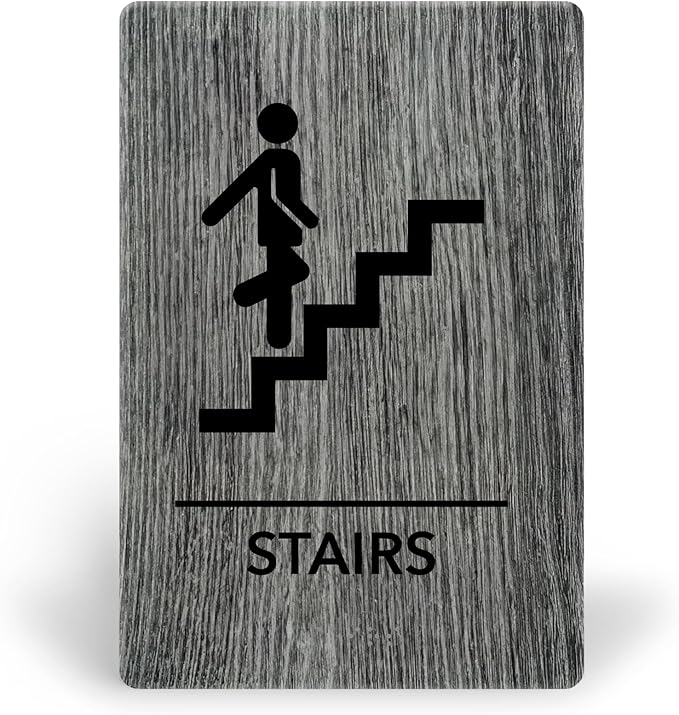 Promot Stair Sign – ADA Braille Stairway Sign for Business, Self-Adhesive, 9" x 6", Commercial Door Signage, Office Wall Decor - Classic Grey